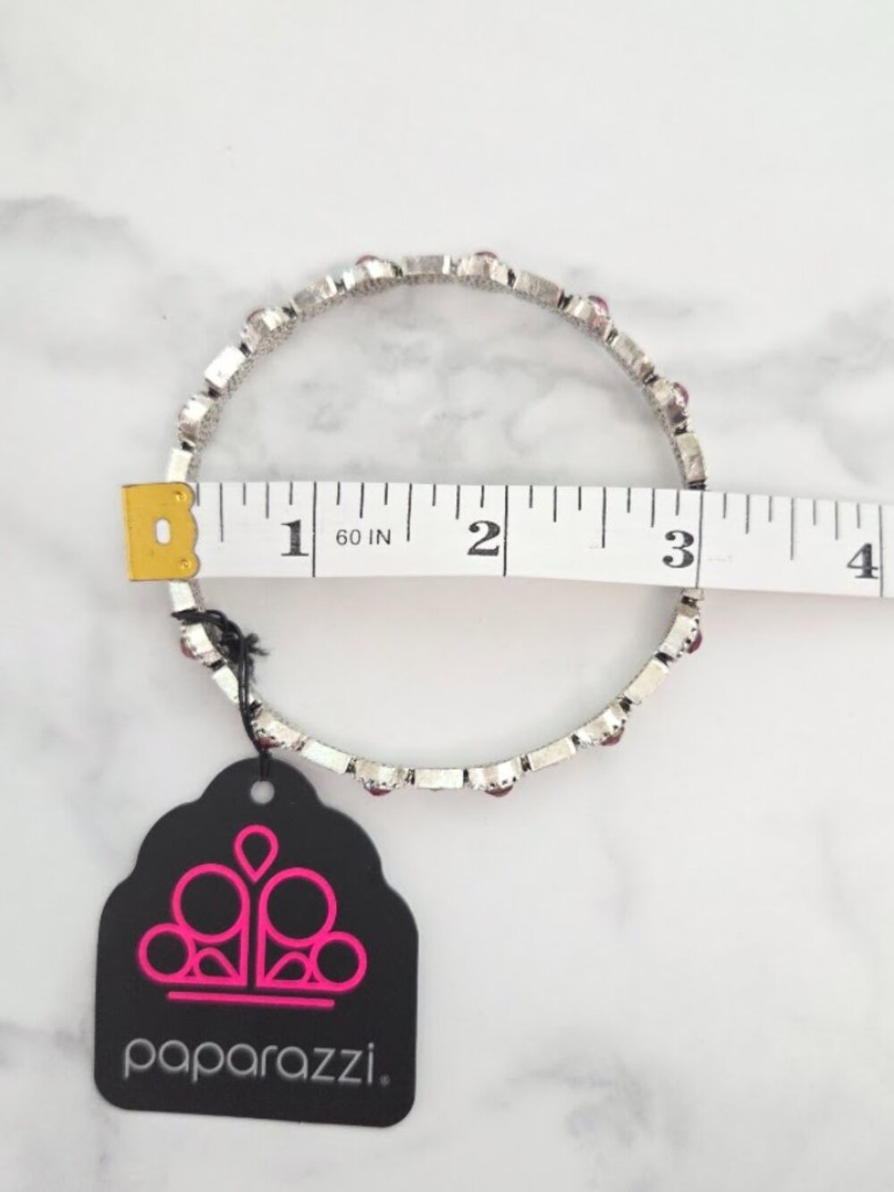 Paparazzi Pink Rhinestone Silver Bangle Bracelet NWT - Picture 7 of 7